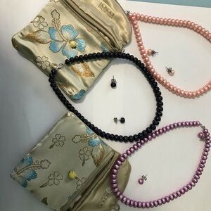 Honora 18” graduated rondelle cultured pearl necklaces and round pearl earrings